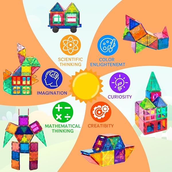104Pcs Bloques de Construcción Magnéticos, 3D Juguetes de Construcción Magnéticos, Juguetes Educativos de Bloques de Construcción, Regalo de Juguete Magnético para Más de 3 Niños y Niñas (104Pcs) - 4