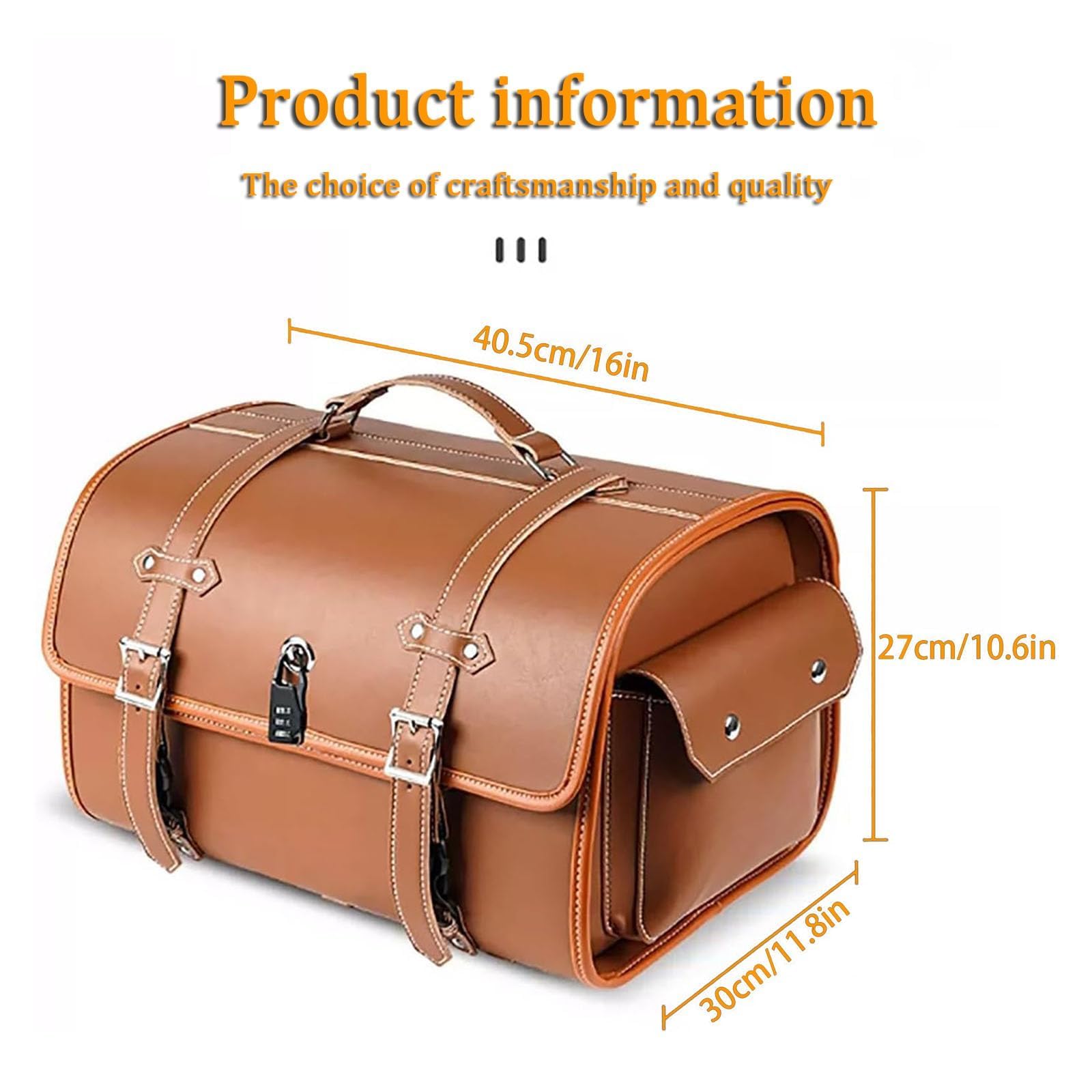ELNas 33L Motorrad Hecktasche für Yamaha Tracer 9/GT 2021-2024, wasserdichte Leder Gepäcktasche mit Zahlenschloss Retro Motorrad Topcase, Zubehör Reisen,E Black+Brown