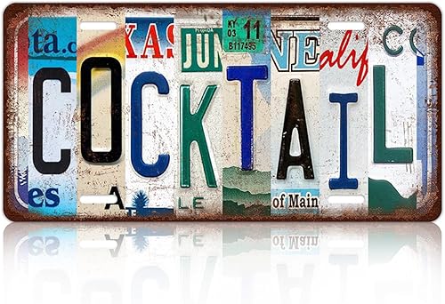 Placa de matrícula de cóctel vintage para decoración de pared de bar, letrero de metal de hojalata de 12 x 6 pulgadas Cóctel01,Zona BBQ,Bar