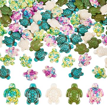 SUNNYCLUE 1 Box 120pcs 5 Colors Turtle Beads Bulk Sea Turtle Bead Charms Synthetic Turquoise Summer Ocean Life Tortoise Stone Turtles Loose Spacers for Jewellery Making Women Bracelets Supplies Crafts