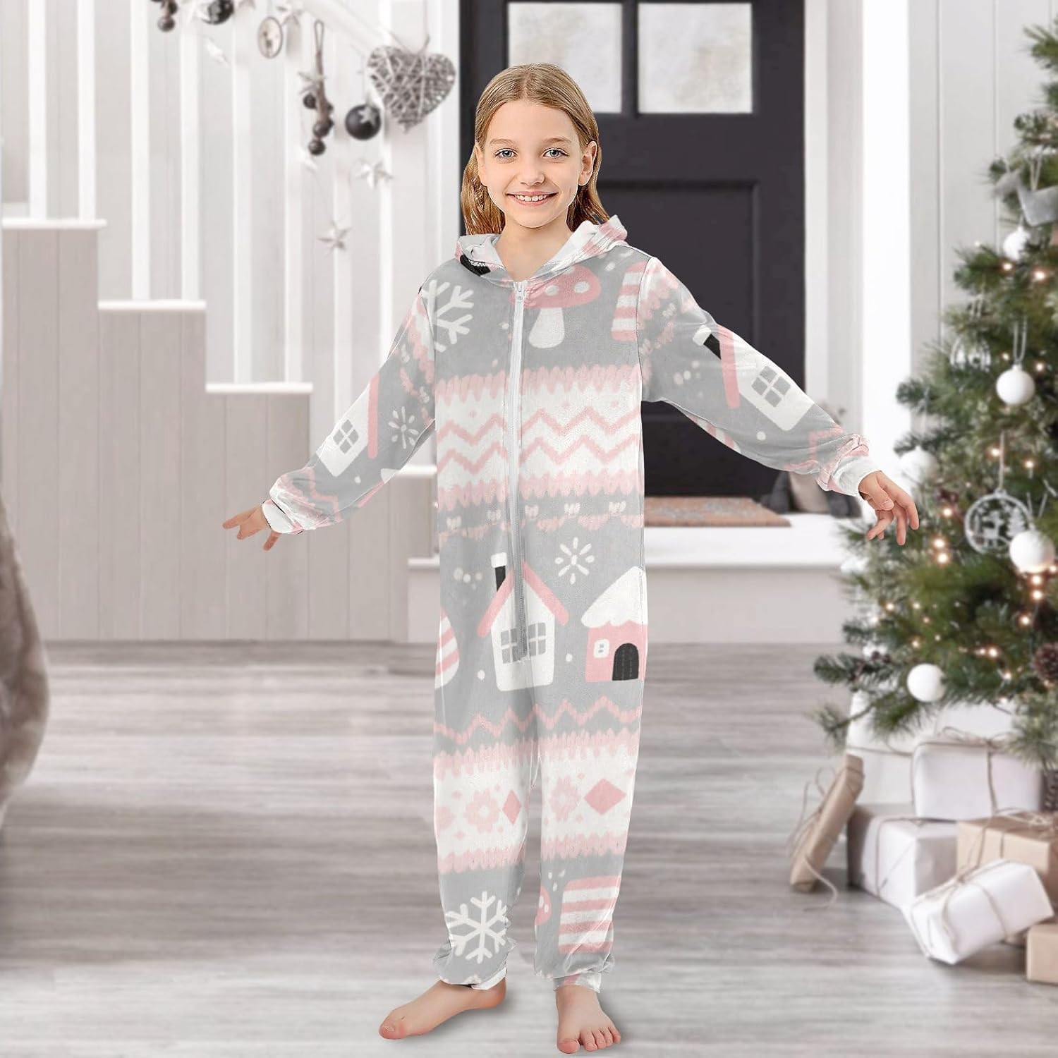 Pajama Soft Cozy Hooded Loungewear Sleepwear for Christmas Home 4-14Y
