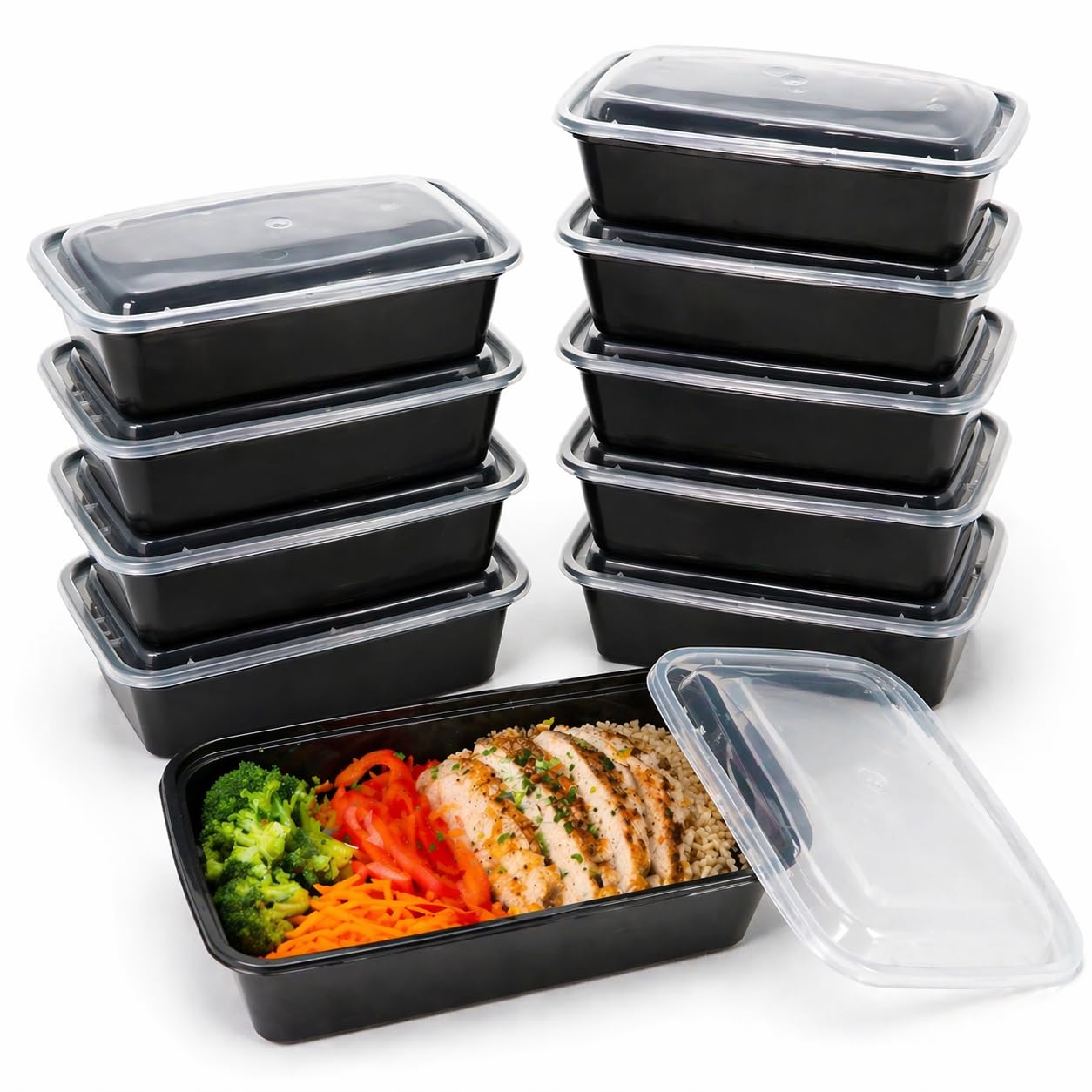 10 Pack Rectangular Meal Prep Containers With Lids 32oz / 909ml – Reusable Microwave Safe Food Storage Containers for Meal Prep, Lunches & Leftovers