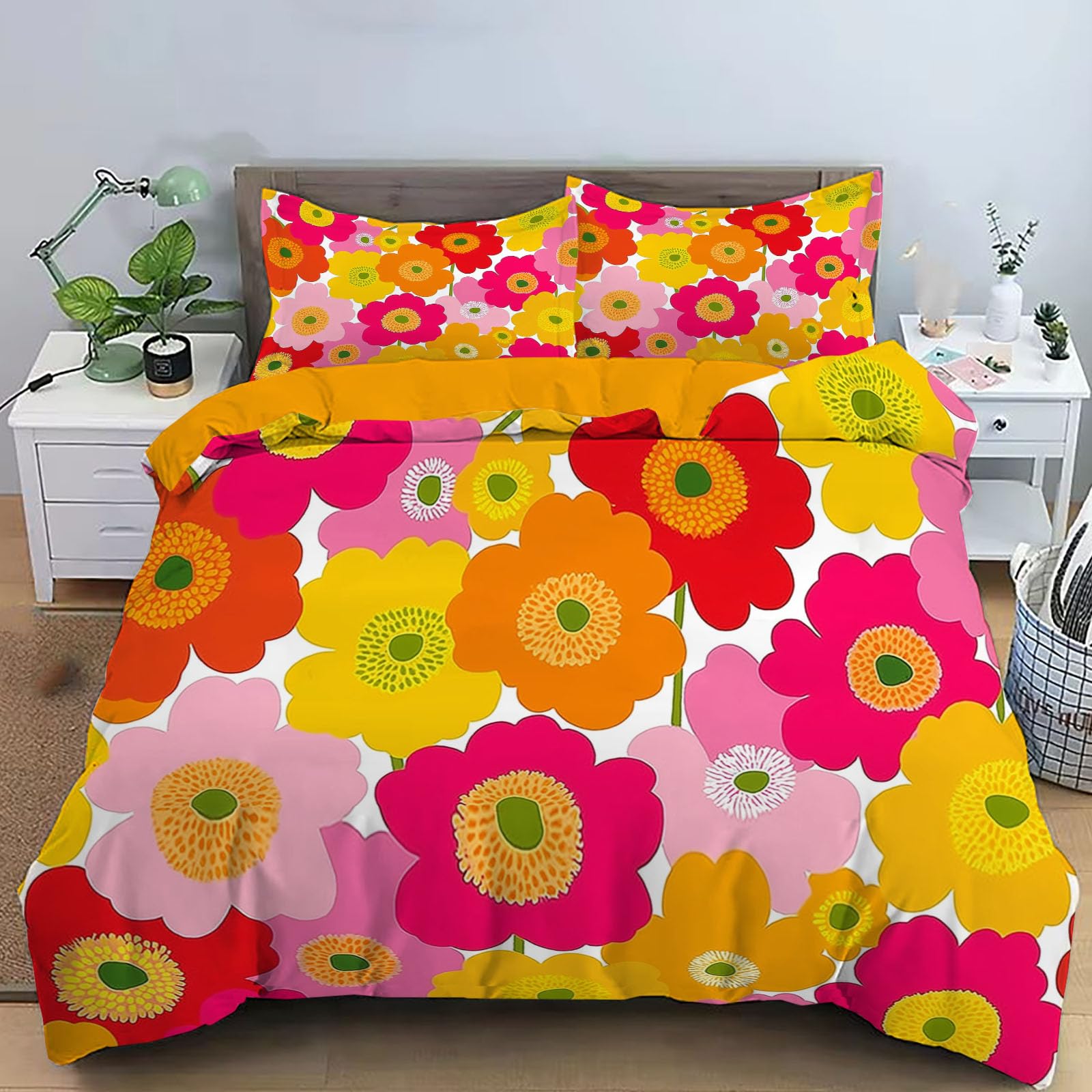 Ensemble de literie floral bohème réversible rouge orange avec housse de couette 220x240