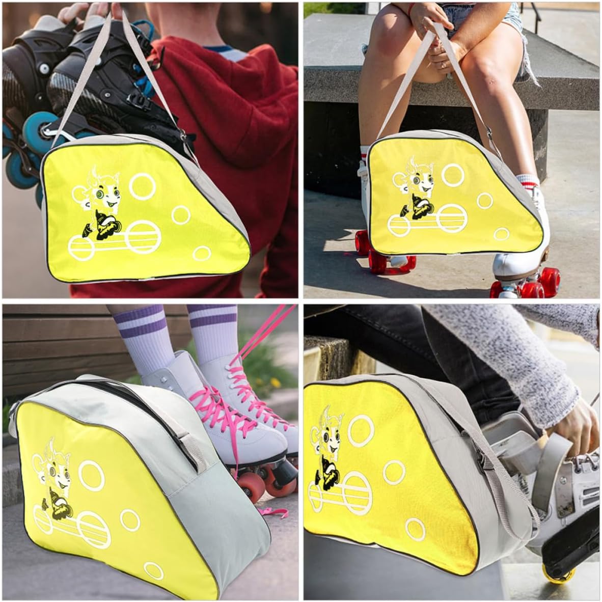 2pcs Multi-functional Yellow Oxford Cloth Roller Skates Bag with Zipper for Storage and Protection Wear-resist Roller Skate Shoes Container for Ice