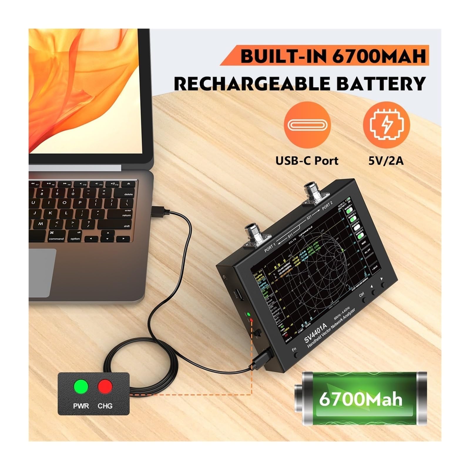 Analizator sieci wektorowych, SV4401A 7 "dotykowy wyświetlacz LCD 50 KHz-4,4 GHz NanoVNA VNA wektorowy sieciowy analizator antenowy UHF HF VHF SWR 100db dynamiczny Tester VNA Pomiar parametrów S, SWR