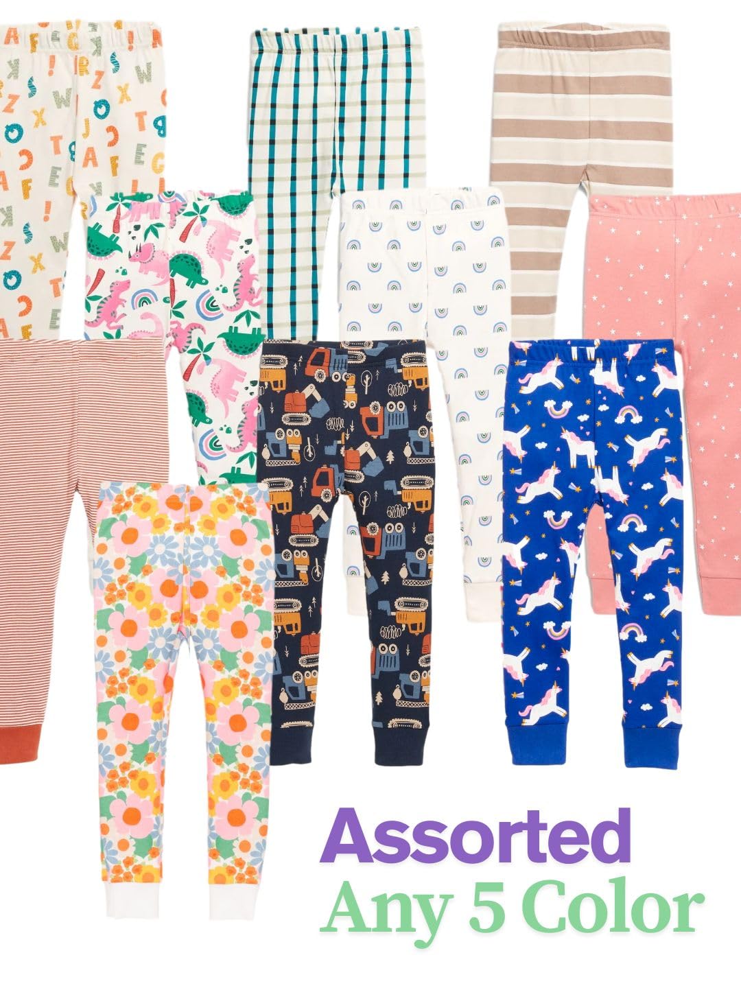 TuddyBuddy Baby Girl's 100% Organic Cotton Ribbed Sleepwear Comfort Fit Pyjamas Pant Bottomwear (12 Months-18 Months, Pack of 5, Assorted) - Image 4 thumbnail