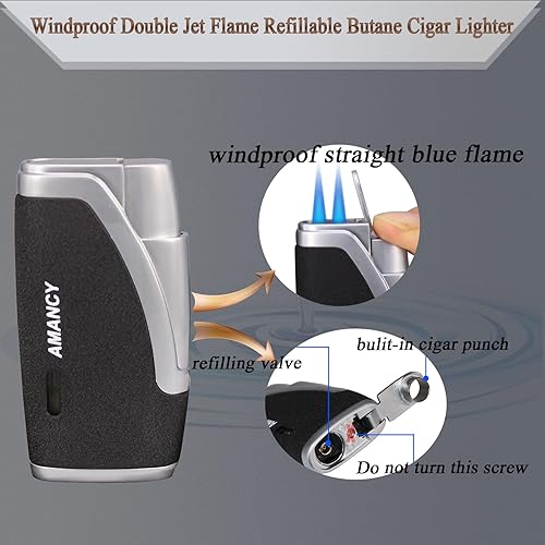 Miniatura 5 de AMANCY Hecho a mano de cuero negro clásico 4 cigarros estuche de viaje humidor con cortador y encendedor, gran accesorio de cigarro juego de regalo