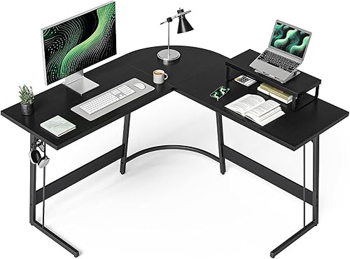 Miniatura 8 de CubiCubi Escritorio para juegos en forma de L, escritorio de computadora de 47 pulgadas con soporte para monitor, escritorio de juegos para PC, mesa