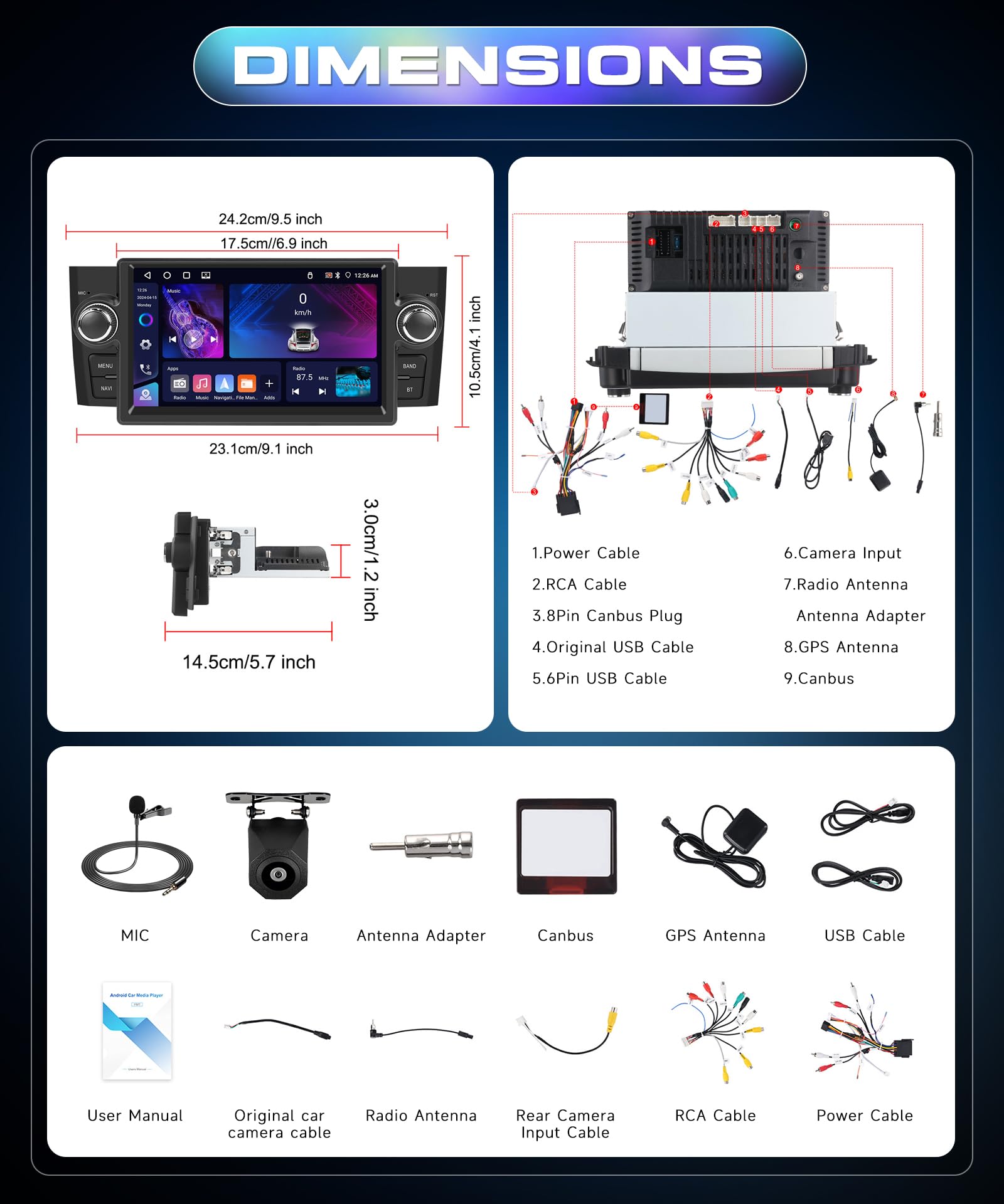 Autoradio per Fiat Punto/Grande Punto 2005-2009 Linea 2007-2011,4G+64G Car Stereo Carplay Wireless/Android Auto,7” IPS Schermo con Bluetooth 5G-WiFi GPS FM RDS DSP SWC +AHD Telecamera