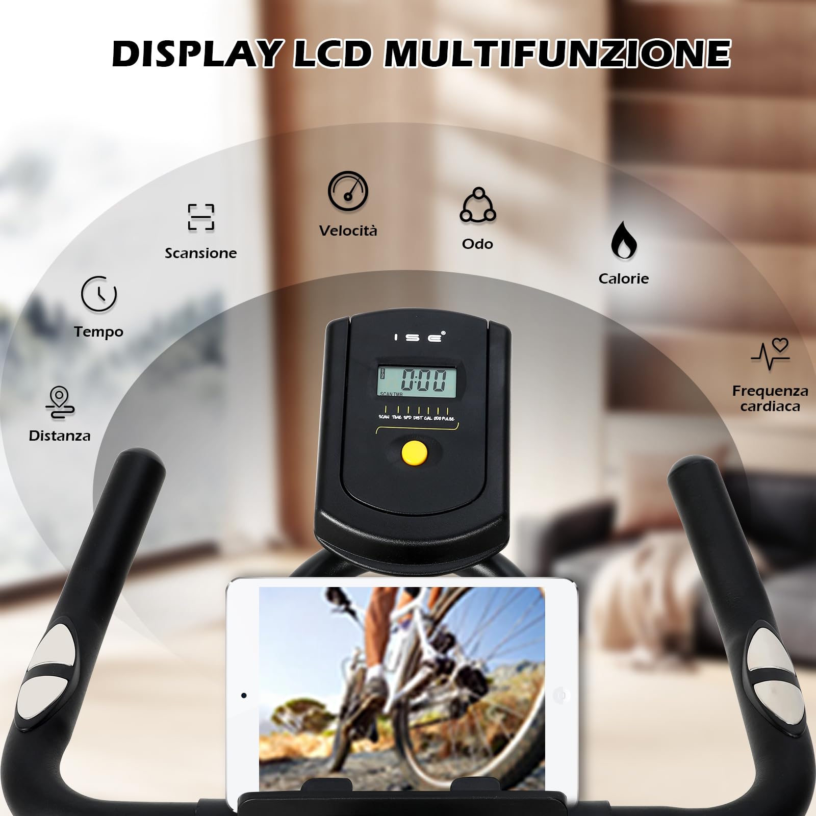 ISE Cyclette da Casa con Resistenza Regolabile, Cyclette per Casa Professionale con Schermo LCD Supporto per Smartphone Exercise Bike per Palestra a Casa