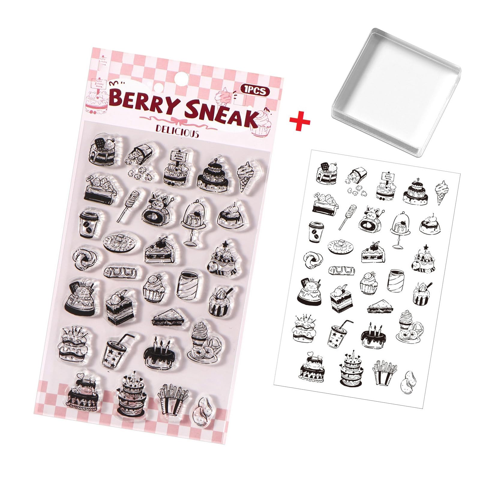 Cartoon Clear Silicone Stamper Set with Acrylic Handle Scrapbooking Decorative Stamper for Journaling and Scrapbooking Planner Accessories