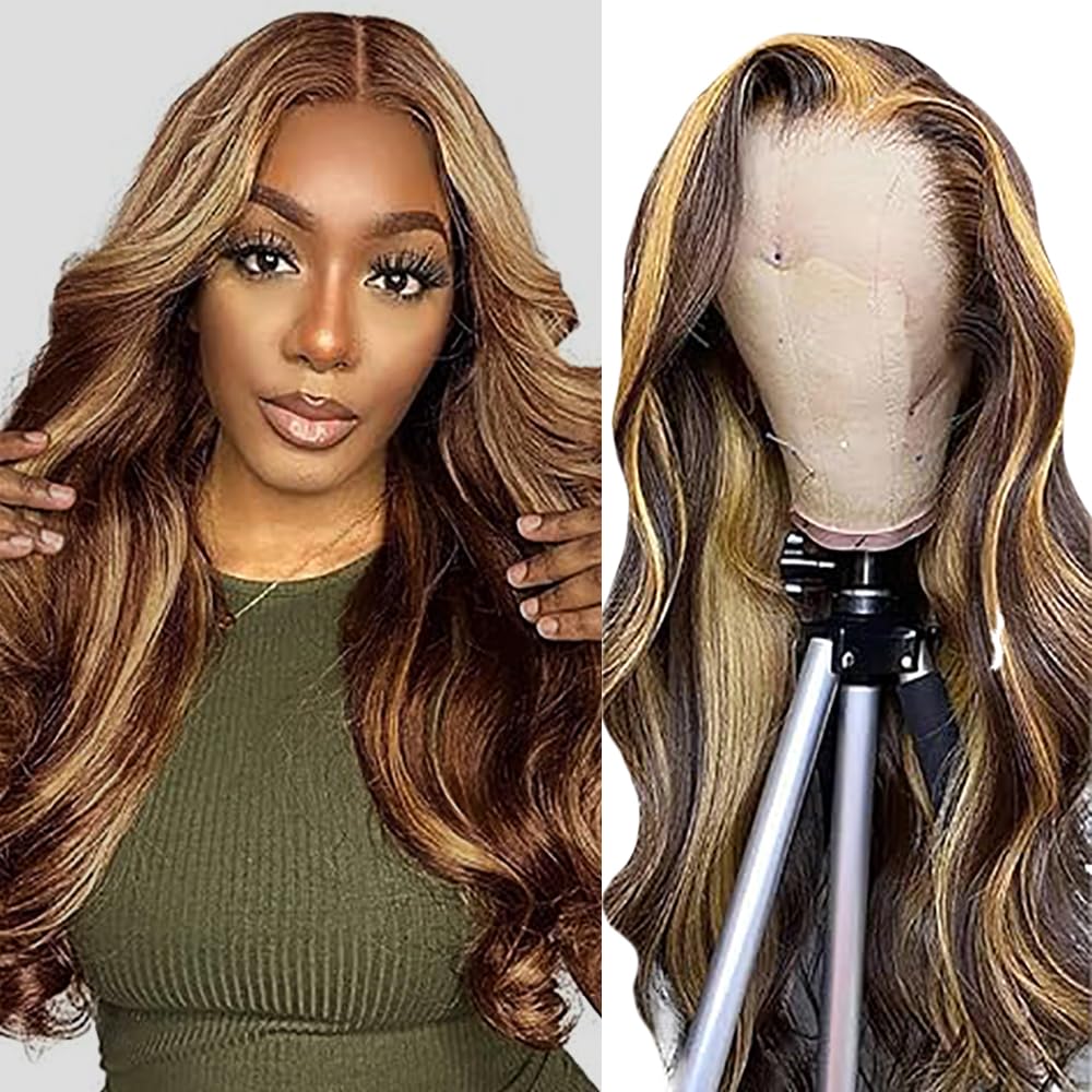 Parrucche Capelli Veri 13x4 Body Wave Human Hair Wig Lace Front Highlight Blonde 32 Inch