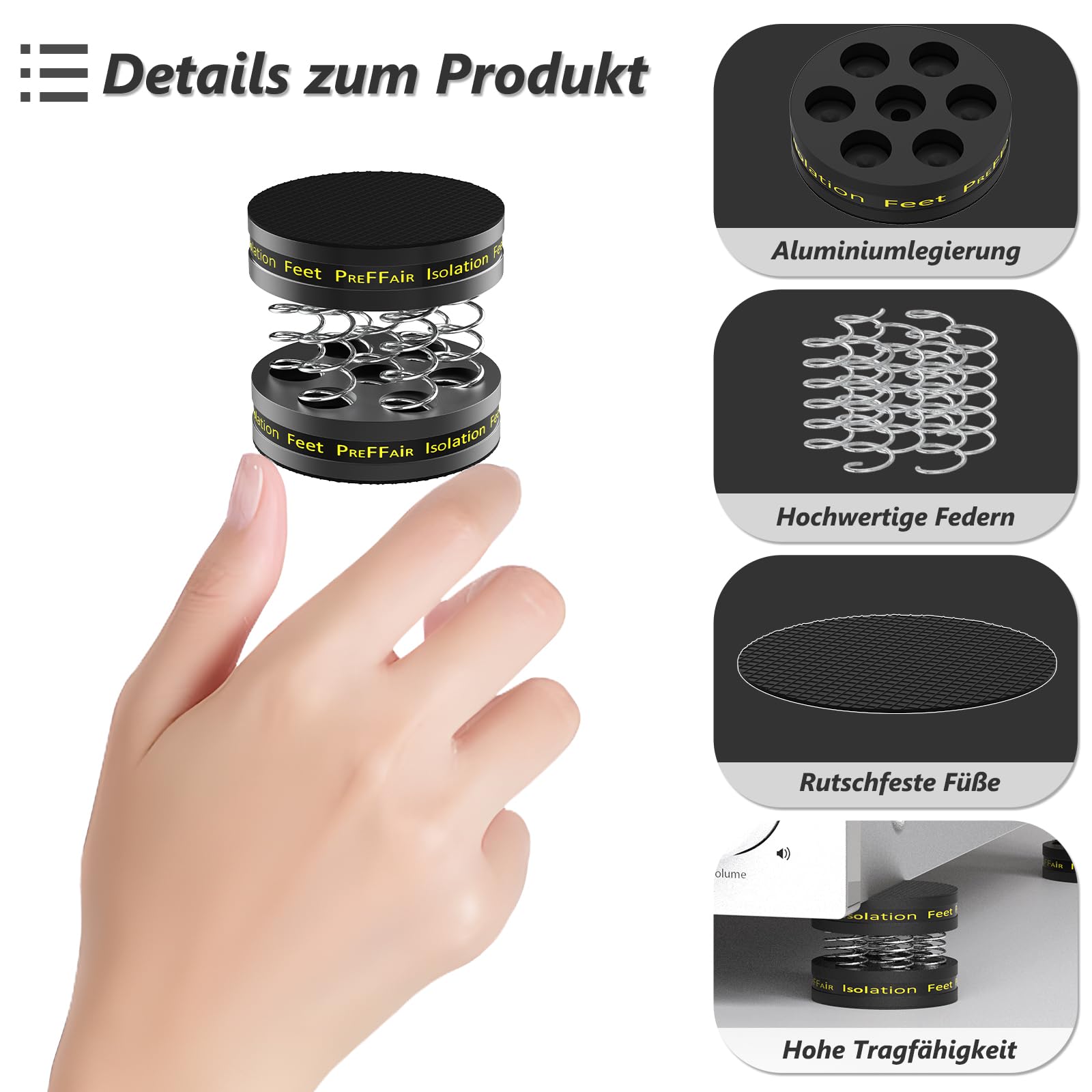 Soporte para altavoces HiFi con almohadillas de aislamiento para altavoces, pies de alta fidelidad, pies de dispositivo, amortiguador, posavasos con goma antideslizante para amplificador, subwoofer y