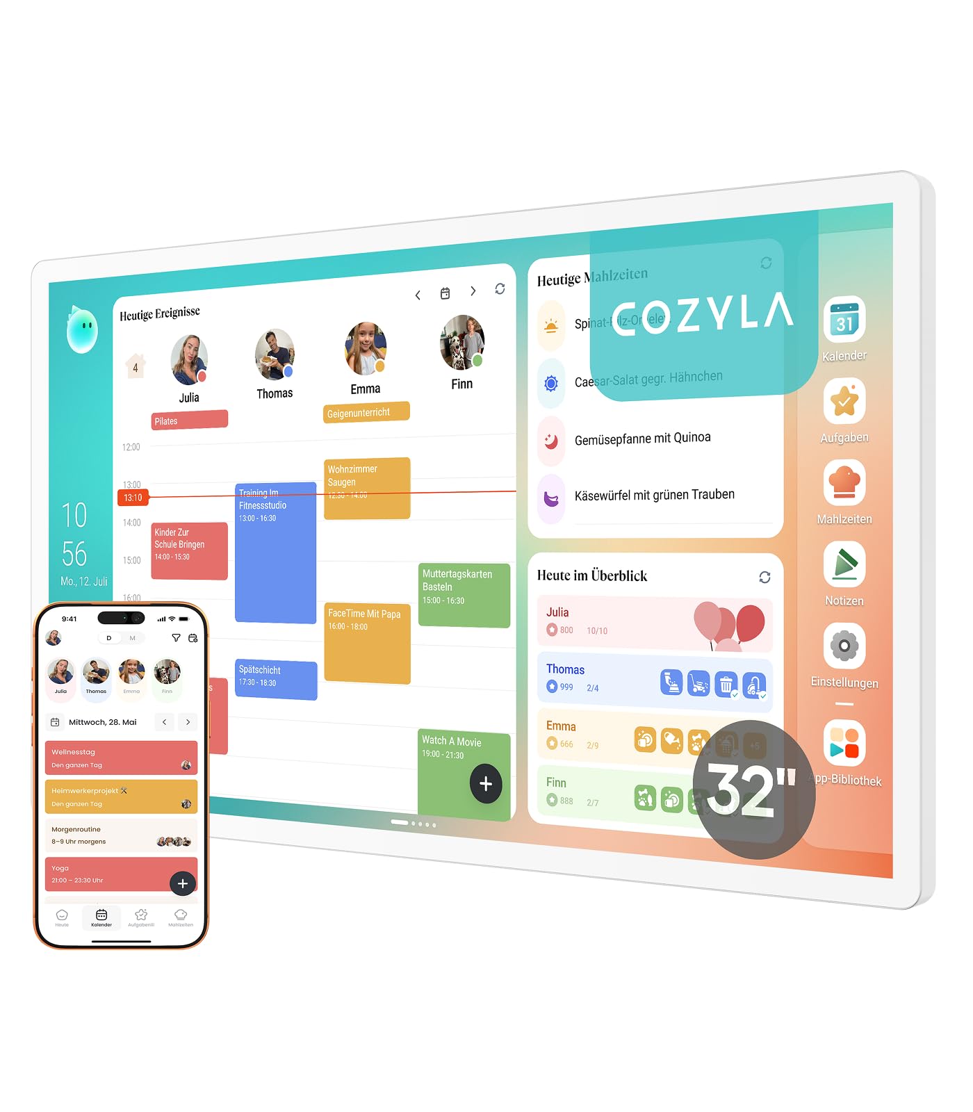 Cozyla Calendar Plus 2 32 Zoll Digitaler Kalender Wand Kein Abo Touchscreen Familienplaner