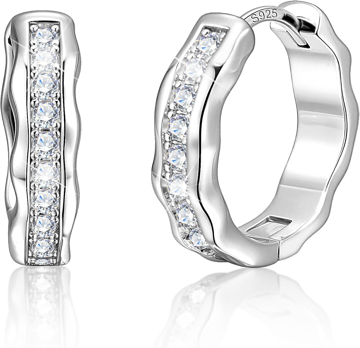 ALEXCRAFT Pendientes de aro de plata con circonita cúbica, pequeños y gruesos, para mujer | Pendientes de aro retorcidos de circonita cúbica brillante, hipoalergénicos, ligeros, ondulados gruesos, joyería en caja de regalo
