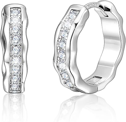 ALEXCRAFT Silver CZ Hoop Earrings Small Chunky Huggie Earrings for Women