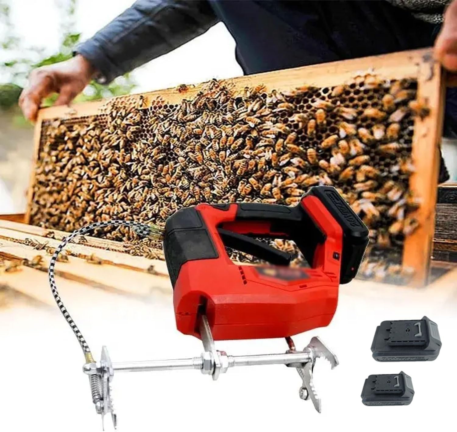 Wireless Electric Bee Remover, Rechargeable Bee Shaker, 4 Gear Adjustment, with 2 Batteries, Cordless Electric Beehive Tool 110‑220V
