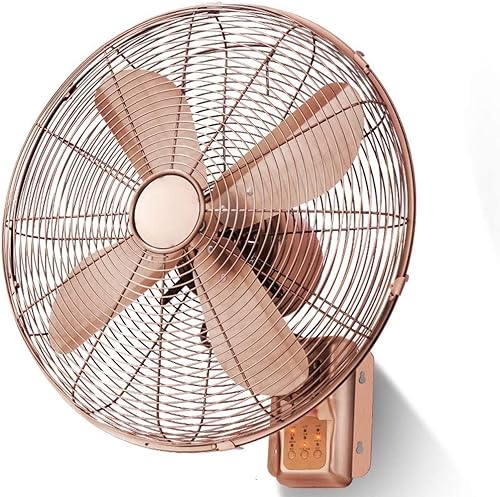 SZYDKJ Ventilador de pared retro de metal, ventilador mecánicoremoto montado en la pared, 3 velocidades, cabeza agitadora, 100 W, cobre retro (color