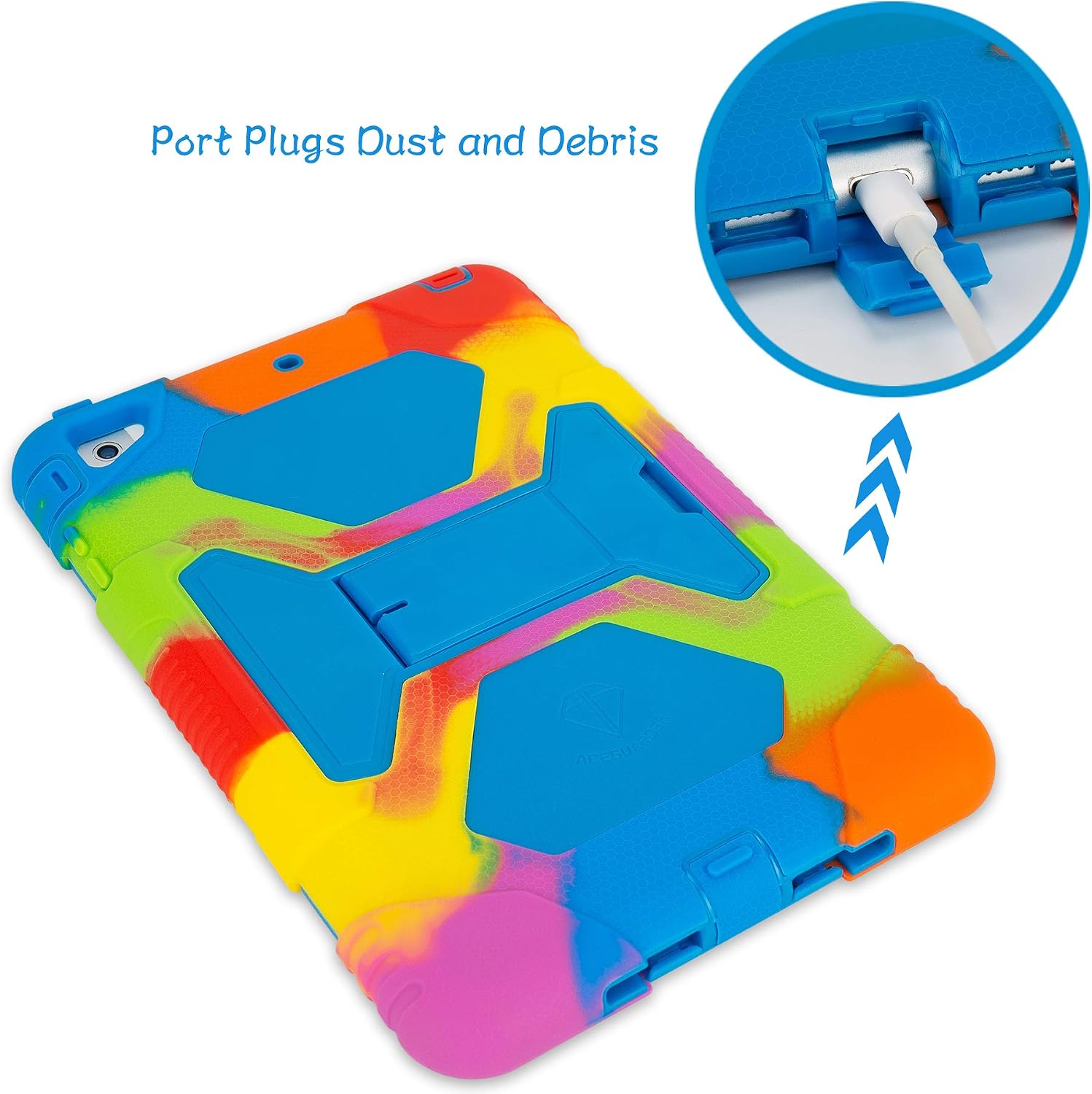 ACEGUARDER Shockproof Kid case for iPad Mini Case, iPad Mini 2 Case, iPad Mini 3 Kids Case Shockproof Drop Resistance Soft Silicone Cover with Adjustable Kickstand (Rainbow Blue)