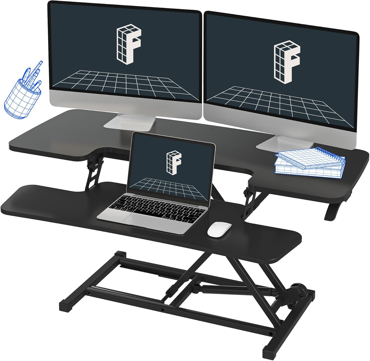 FLEXISPOT Sit to Stand up Desk Riser 42in Standing Desk Converter Height Adjustable Computer Workstation with Large Keyboard Tray Black : Office Products
