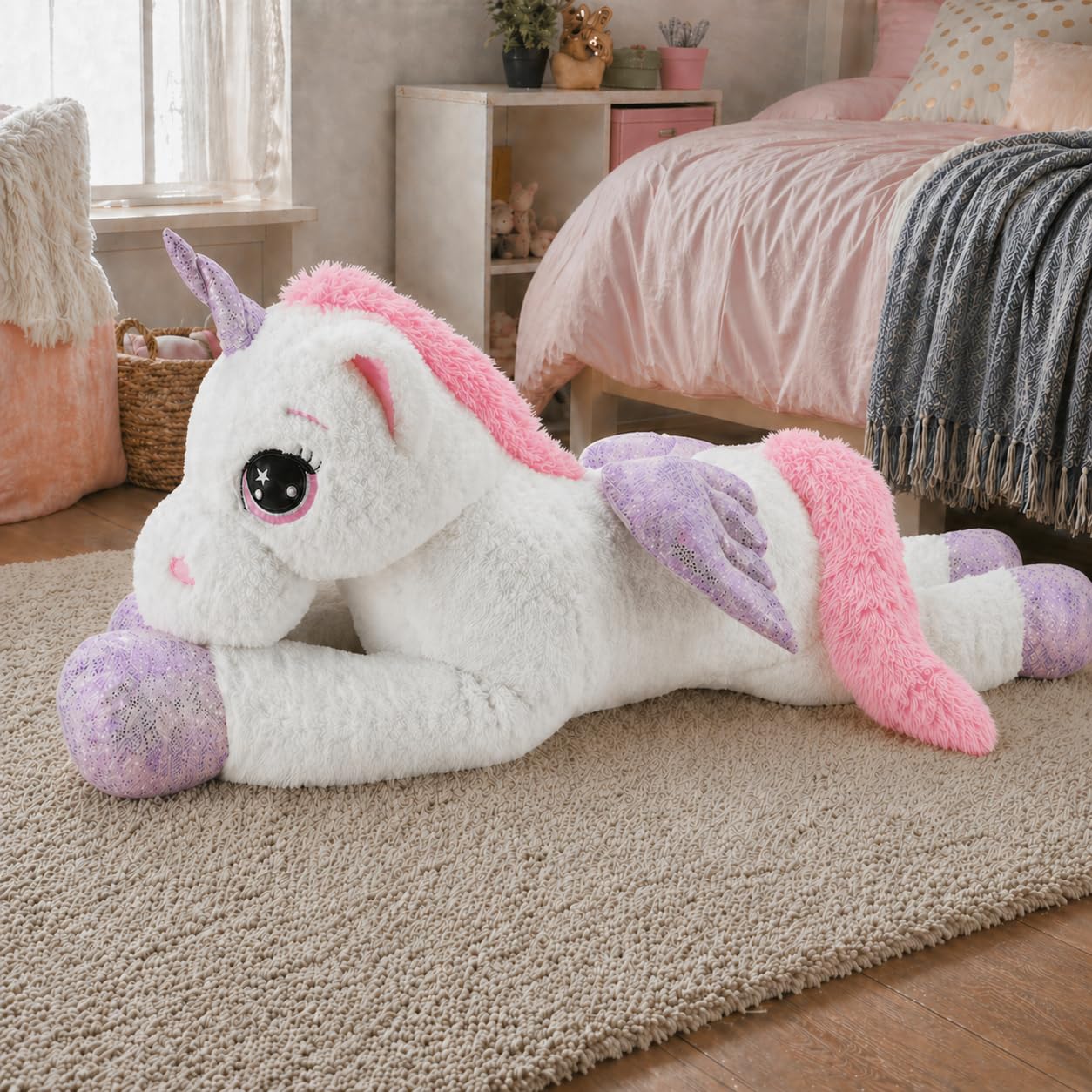 Sweety Toys 8056 XXL Plüsch Einhorn Pegasus Kuscheltier 130 cm Weiss