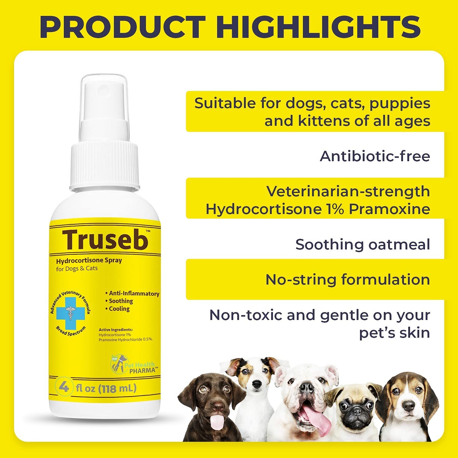 Pet Health Pharma Truseb Hydrocortisone Spray for Dogs, Cats, Horses