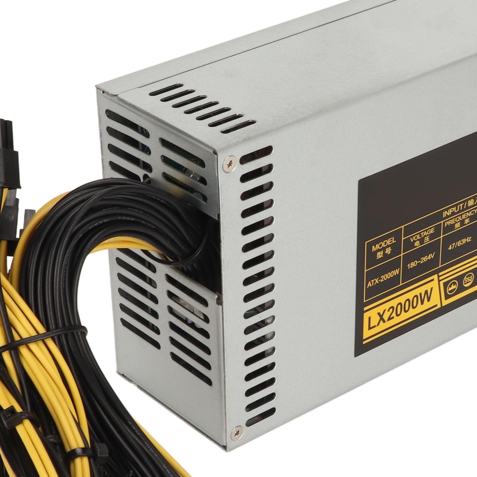 ASHATA Fuente de Alimentación para Minería de 2000 W, Compatible con 8 GPU GPU Mining Power, Fuente de Alimentación para Minería de PC con PSU de un Solo Canal 2U con Ventilador de