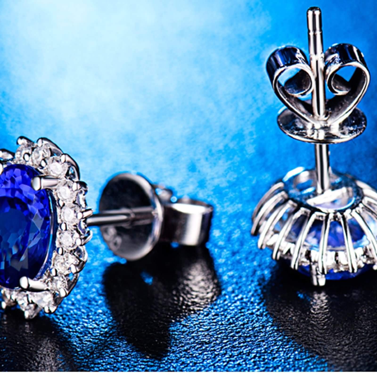 Epinki Weiß Gold 750 Ohrringe Mädchen, Blume Damenohrringe mit Tansanit 1.32ct Blau, Freundschaft Geschenk, Weiß Gold