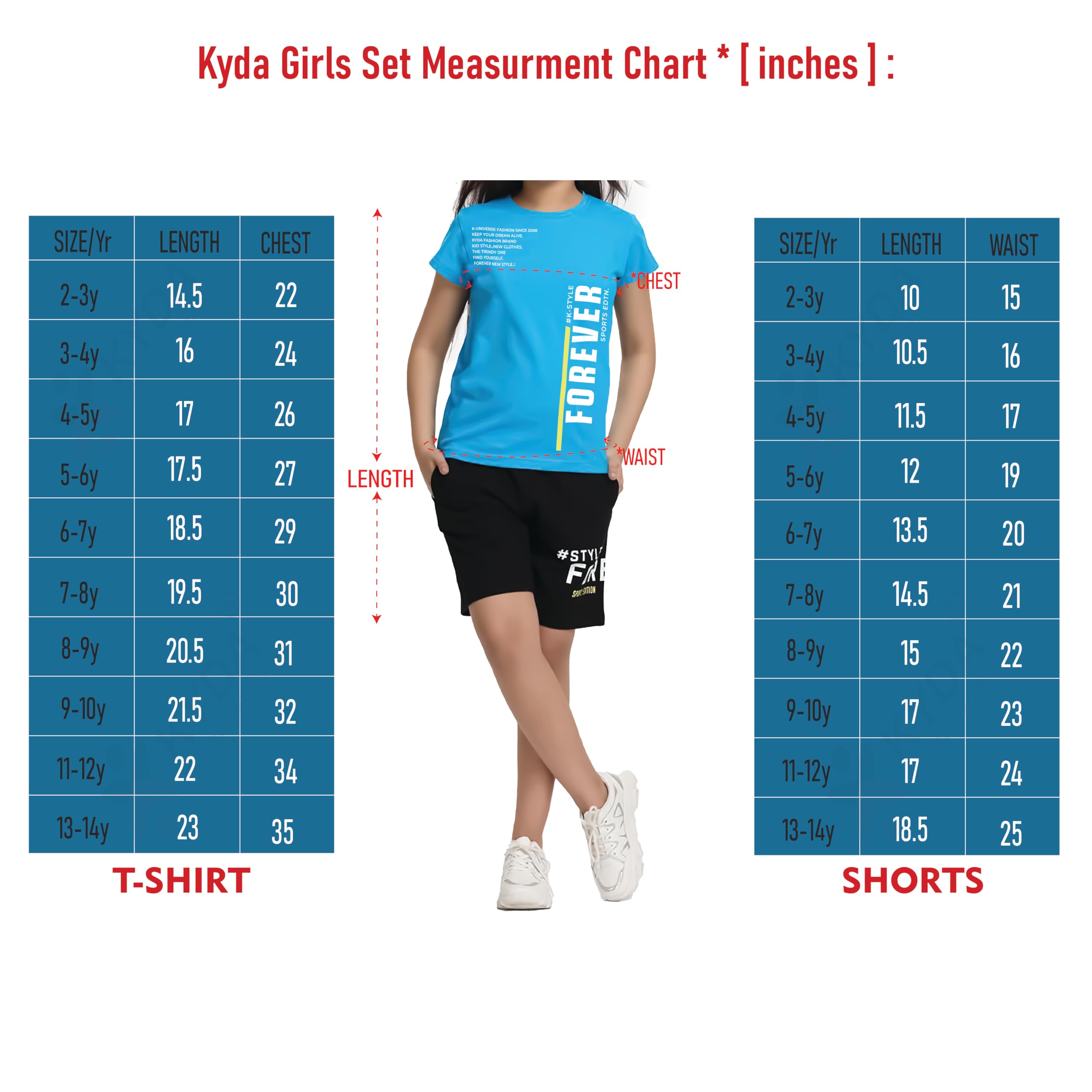 KYDA KIDS Conjunto de camiseta y pantalón corto 100% algodón puro para niñas (paquete de 1)