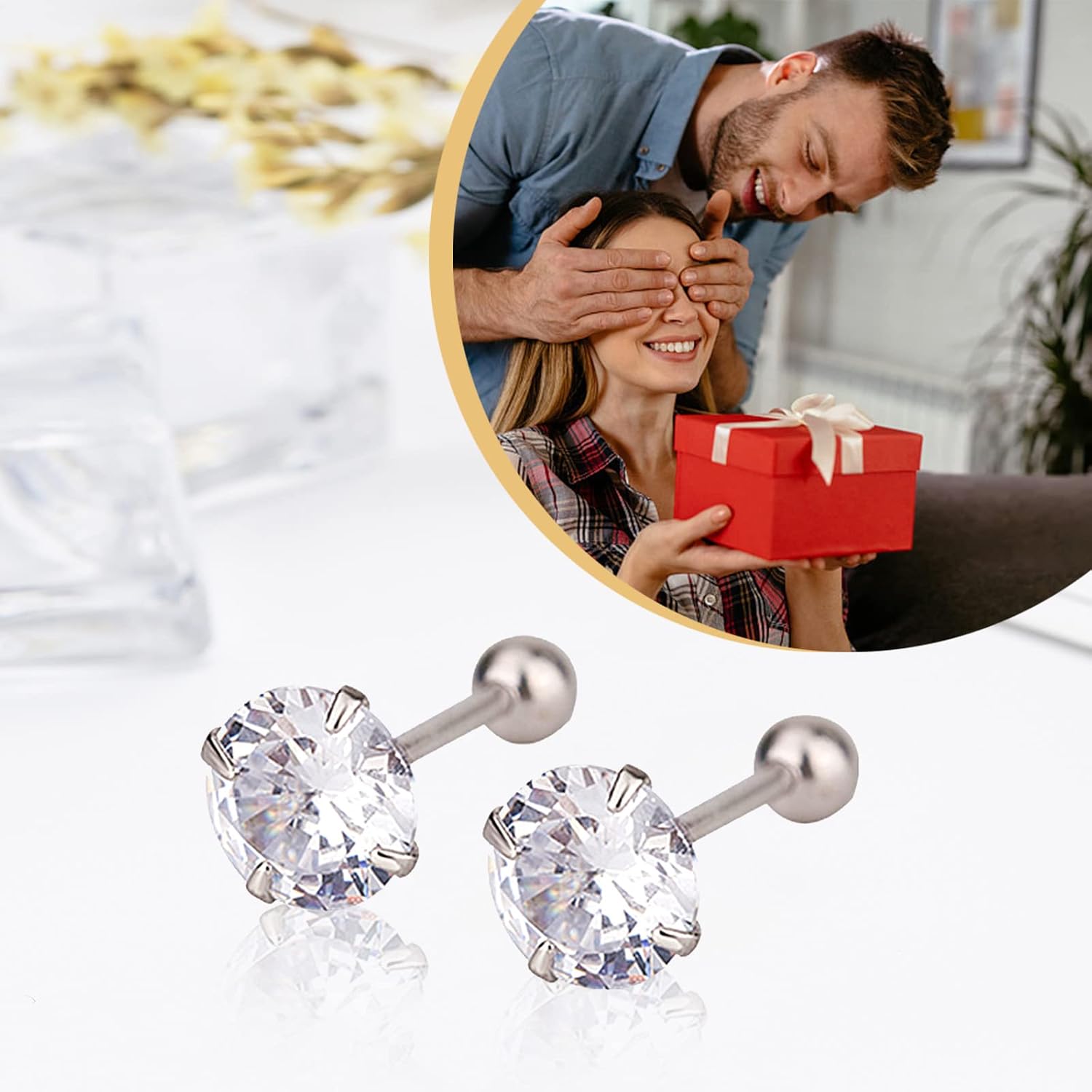 Screw Back Sterling Silver Cubic Zirconia Earrings Studs 3MM,Genuine Natural Diamond Stud Earrings for Men Women Birthday Anniversar - Image 6