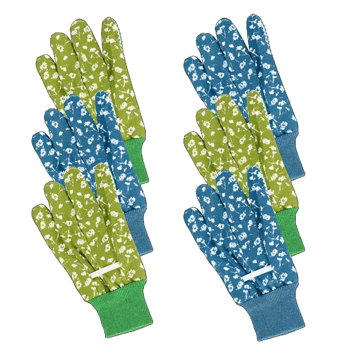 Esschert Design JB001P - CHICORY COTTON GLOVES (TRIPLE PACK), Green and Blue