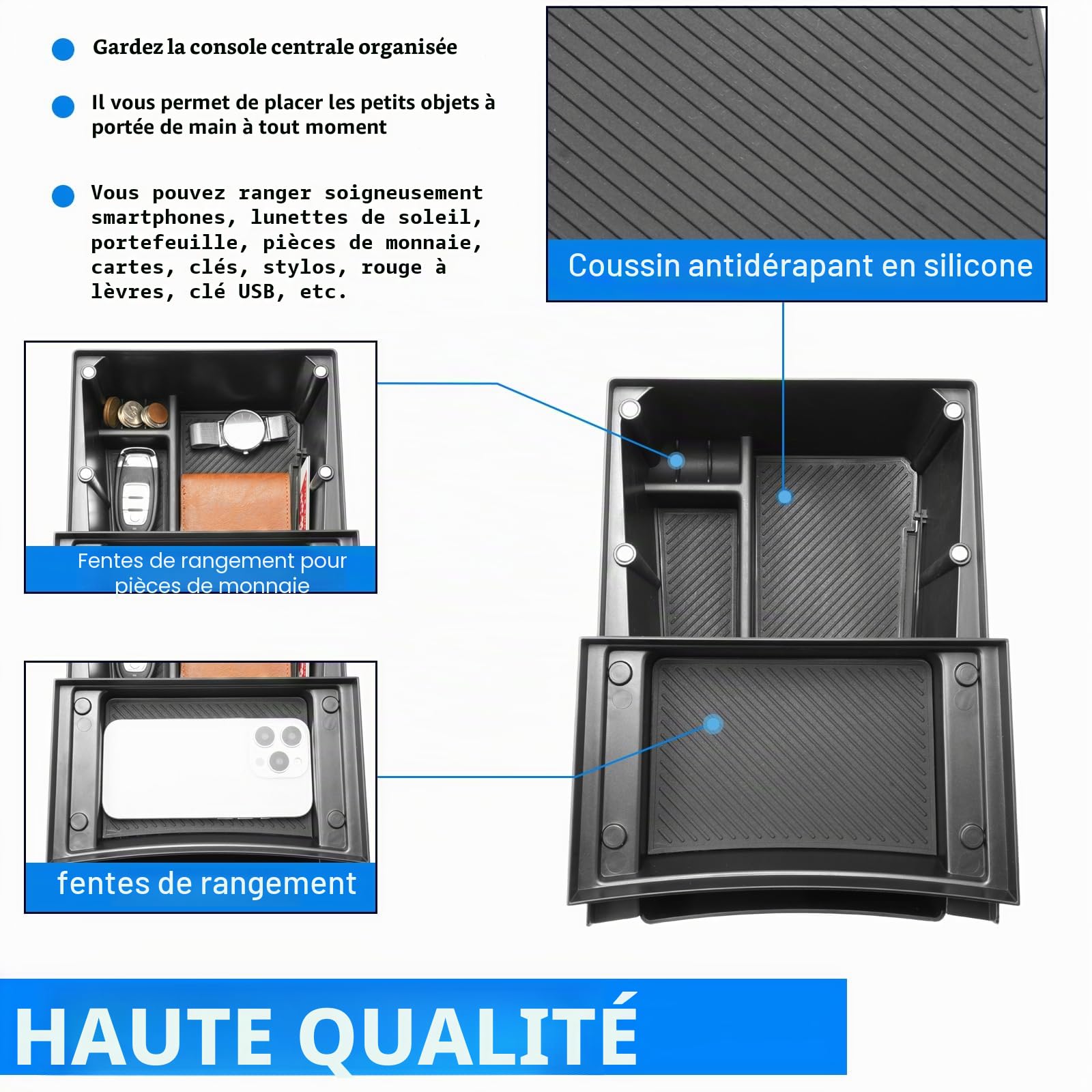 SHAOHAO Compatible avec Kia EV4 CT 2025 2026 2027 Compartiment de rangement à deux niveaux dans la console centrale Mécanisme coulissant Fermeture magnétique Kia EV4 Accessoires