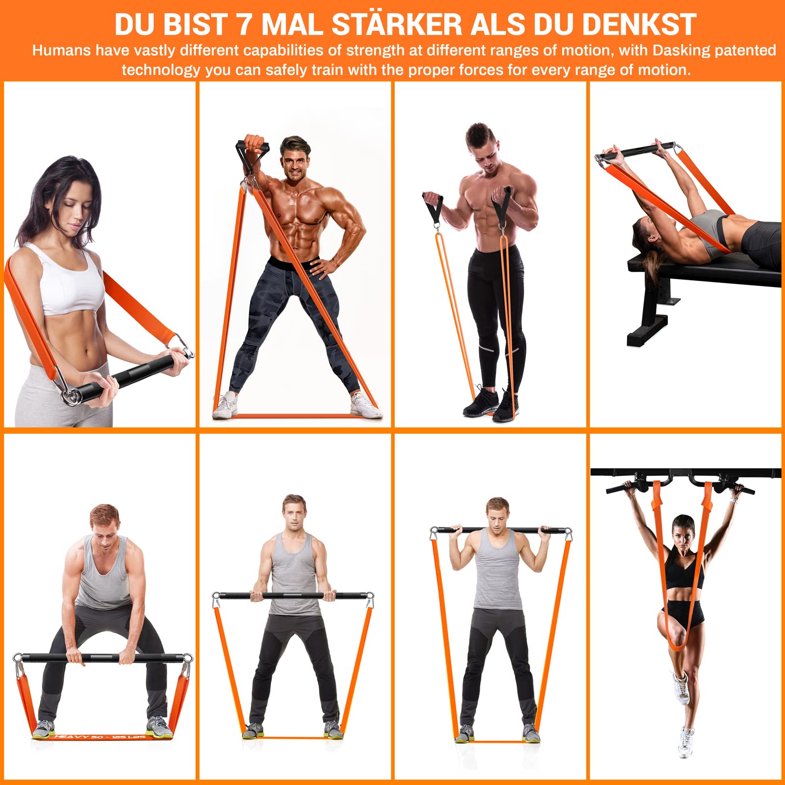 Sprzęt fitness DASKING do domu, zestaw Home Gym Band Bar Set, z opaskami poziomu 4, odłączany drążek do ćwiczeń (maksymalna nośność 227kg), 98CM (czarny)