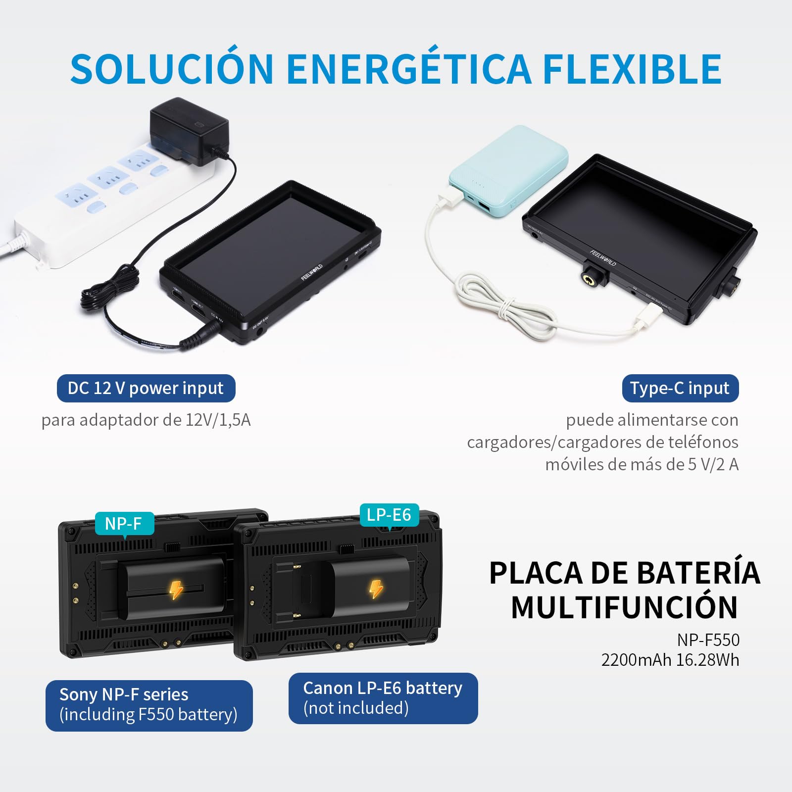 Feelworld S55 5.5 Pulgadas On Camera Field Monitor de Campo DSLR Cámara Small Full HD 1920x1152 IPS Peaking Focus Video Assist con 4K HDMI 8.4V DC Input Output Incluyen Tilt Arm