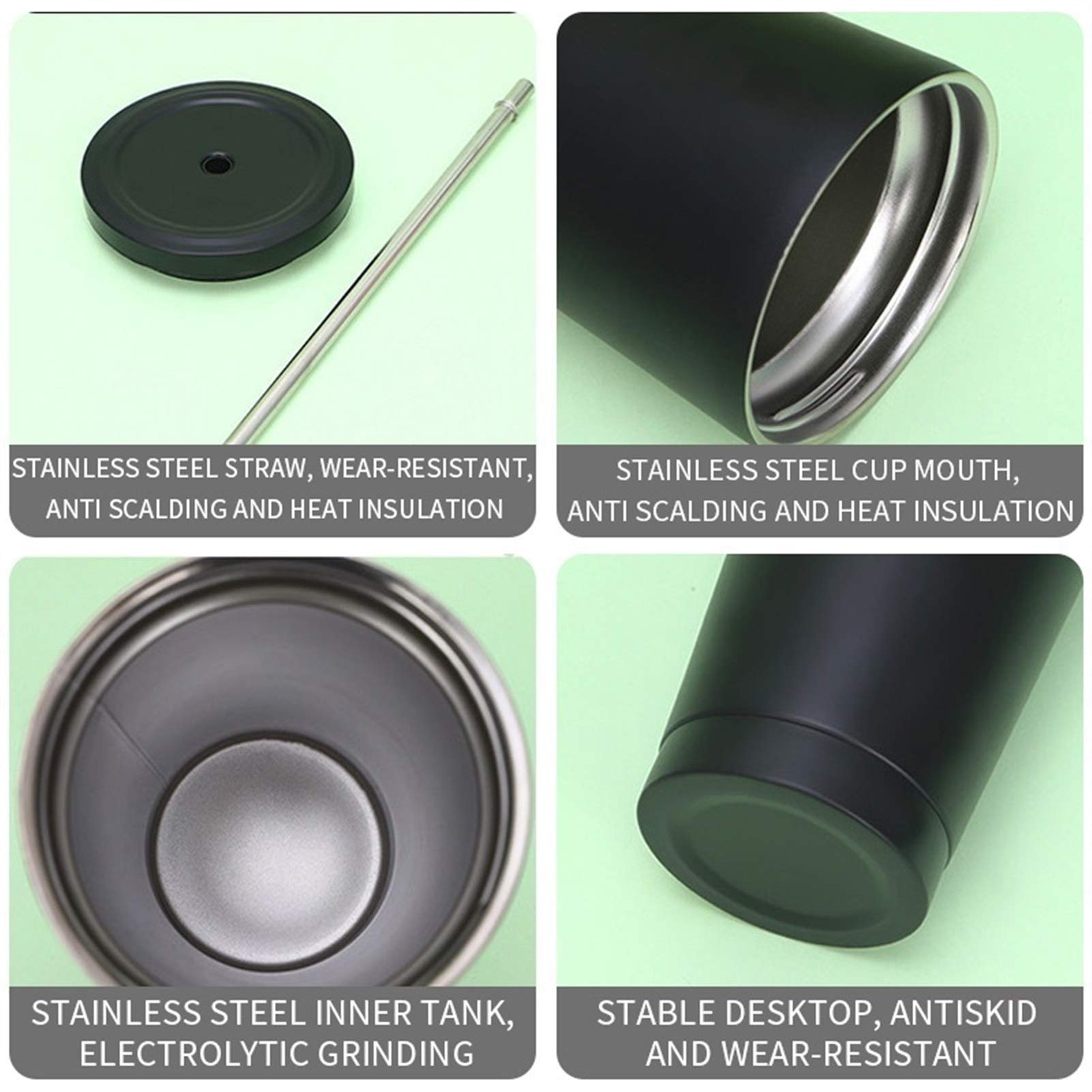 Tazza da caffè Tazza da caffè in Acciaio Inossidabile Tazza Termica con Coperchio e Cannuccia Tazza da Viaggio Tazza da Viaggio Tazza da tè Tazza da tè (Grigio 500 ml)