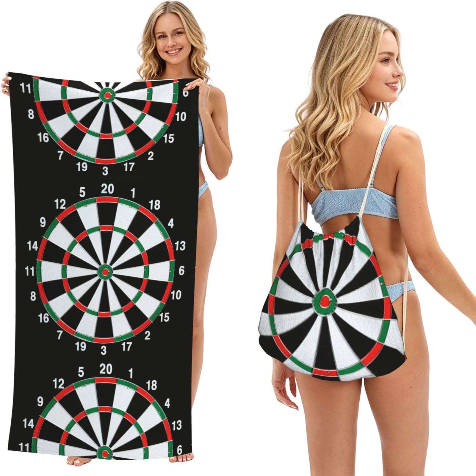 Poadnly As Picture Target Dart, 2 In 1 Packable Towel Bag, Beach Towels With Drawstring Backpack For Travel Holiday Camping
