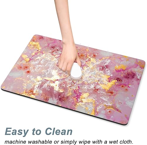 Miniatura 5 de Tapete de comida para perros, tapete de mármol de 16 x 24 pulgadas para alimentos y agua, tapete absorbente para perros y gatos, tapete para