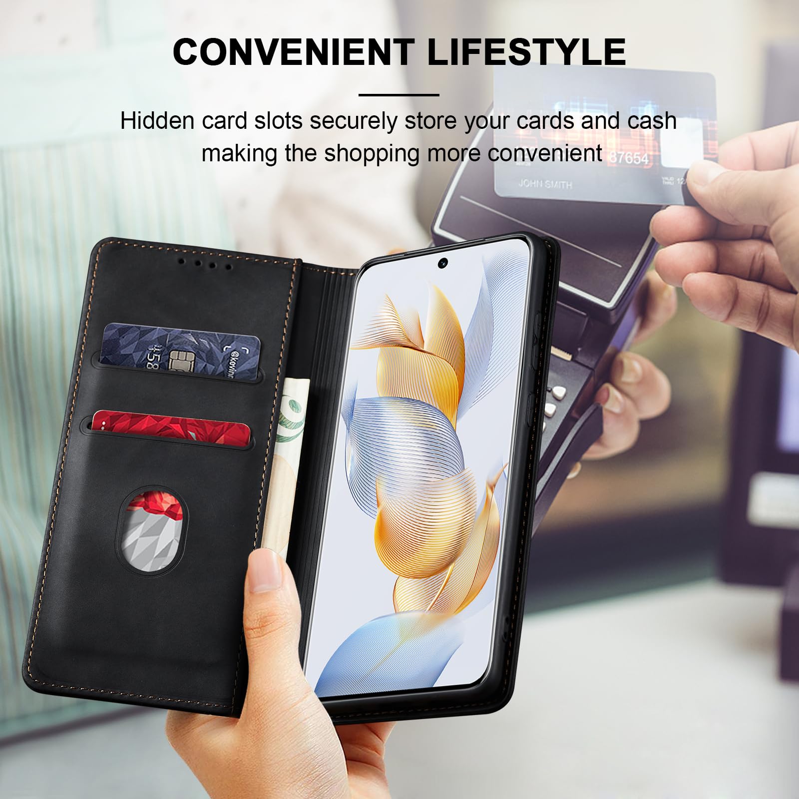 Cover A Portafoglio Per Honor 90 Smart In Similpelle, Con Slot Per Carte E Supporto, Marrone - 4