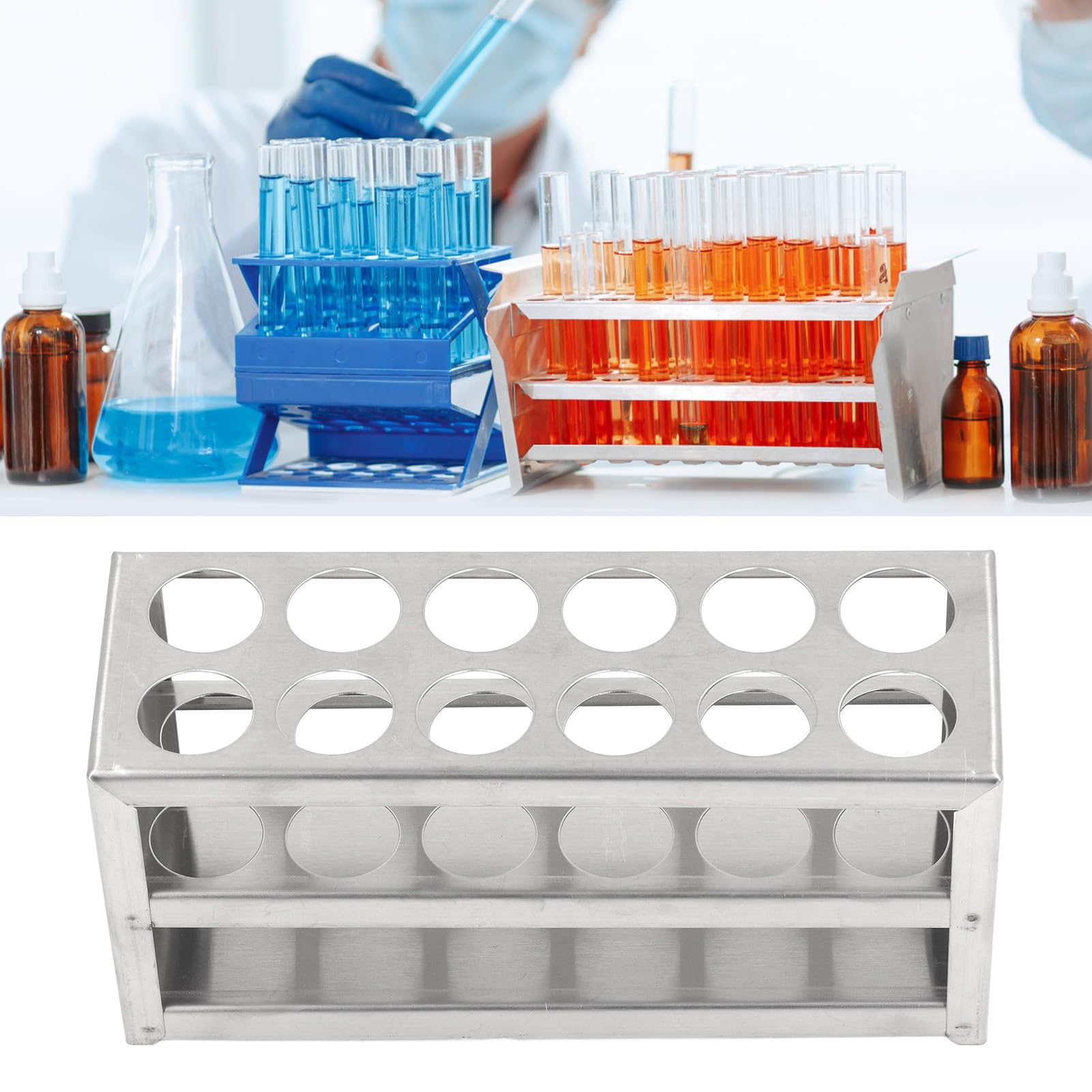 Support de Tubes à Essai en Acier Inoxydable, 20 Trous pour Tubes de Φ10-20mm, Multifonctionnel avec Surface Hautement Polie (23mm 12 trous)