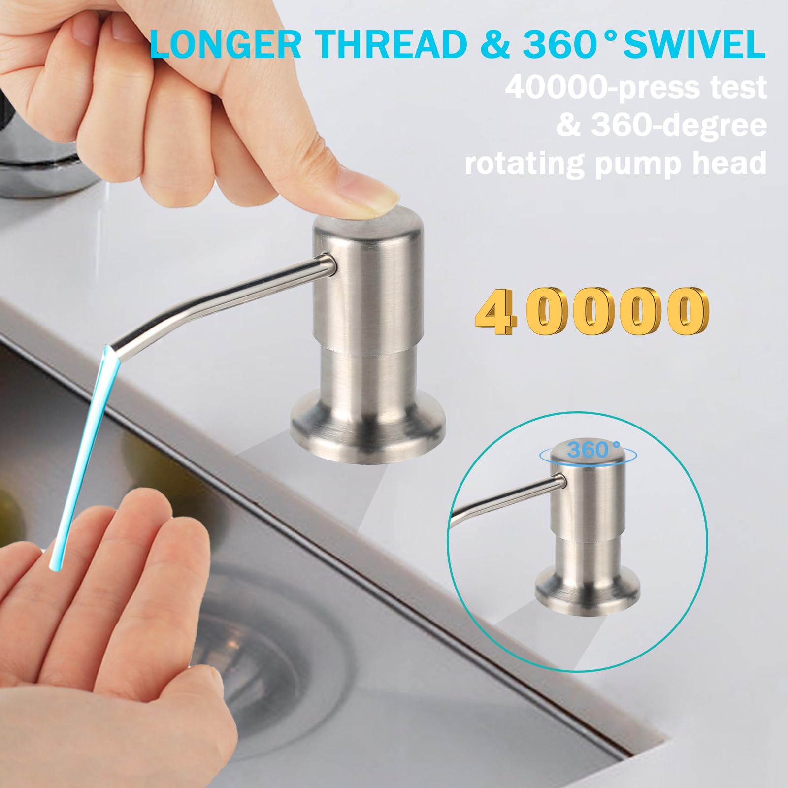 Built in Soap Dispenser for Kitchen Sink, Brushed Nickel Stainless Steel Countertop Pump Head (Plastic Built-in), Dish Soap Hand Lotion Dispenser with Refillable 17OZ Bottle