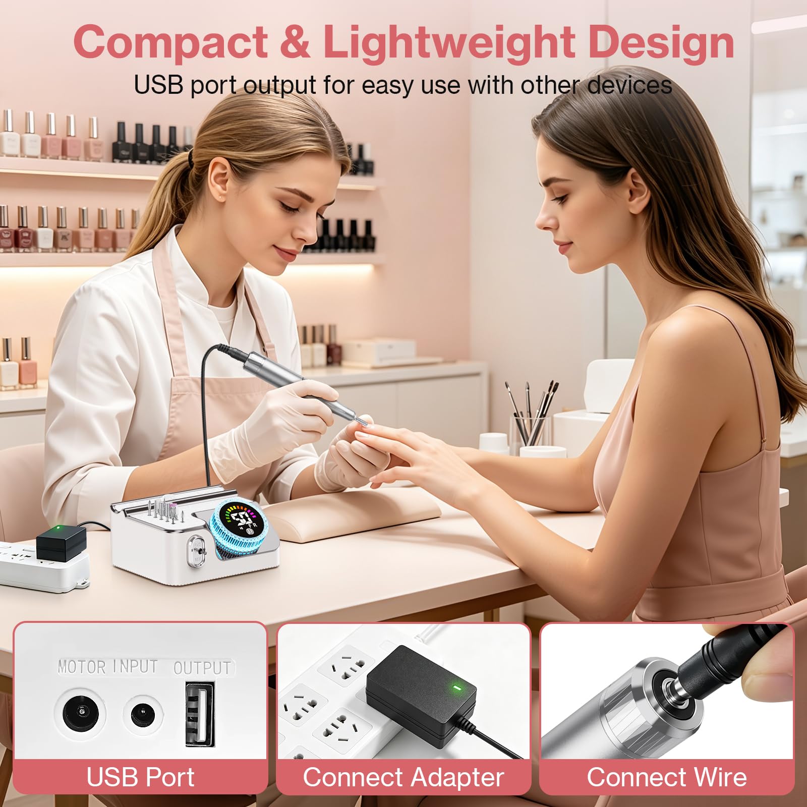 Elektrische Nagelfräser für Gelnägel, 50000U/Min Elektrische Nagelfeile Nagelfräser Professionelle mit Multifunktionale Basis, Maniküre Pediküre Set für den Heimgebrauch und Nagelstudios (Weiß)