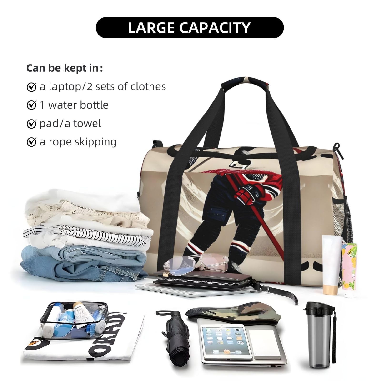 Sac de transport de nuit pour sports de hockey, pour homme et femme, parfait pour les voyageurs fréquents