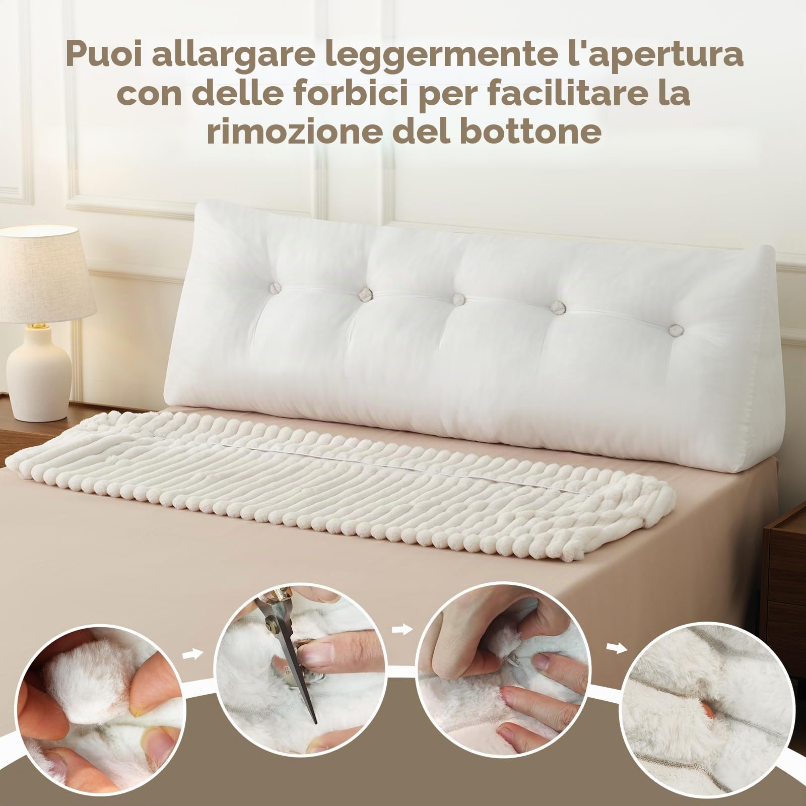 Z-hom Cuscino Schienale, Cuscino triangolare per testiera con fodera rimovibile, Cuscino da lettura per letto, cuscino schienale divano, cuscino da lettura, Varietà a fibra lunga (150 x 50 x 20 cm)