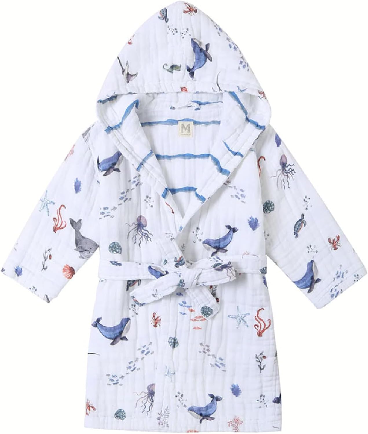 Malabar Baby Organic Cotton Muslin Wearable Hooded Towel, Bath, Pool & Beach Cover-up for Size 3-4 Years - Under The Sea