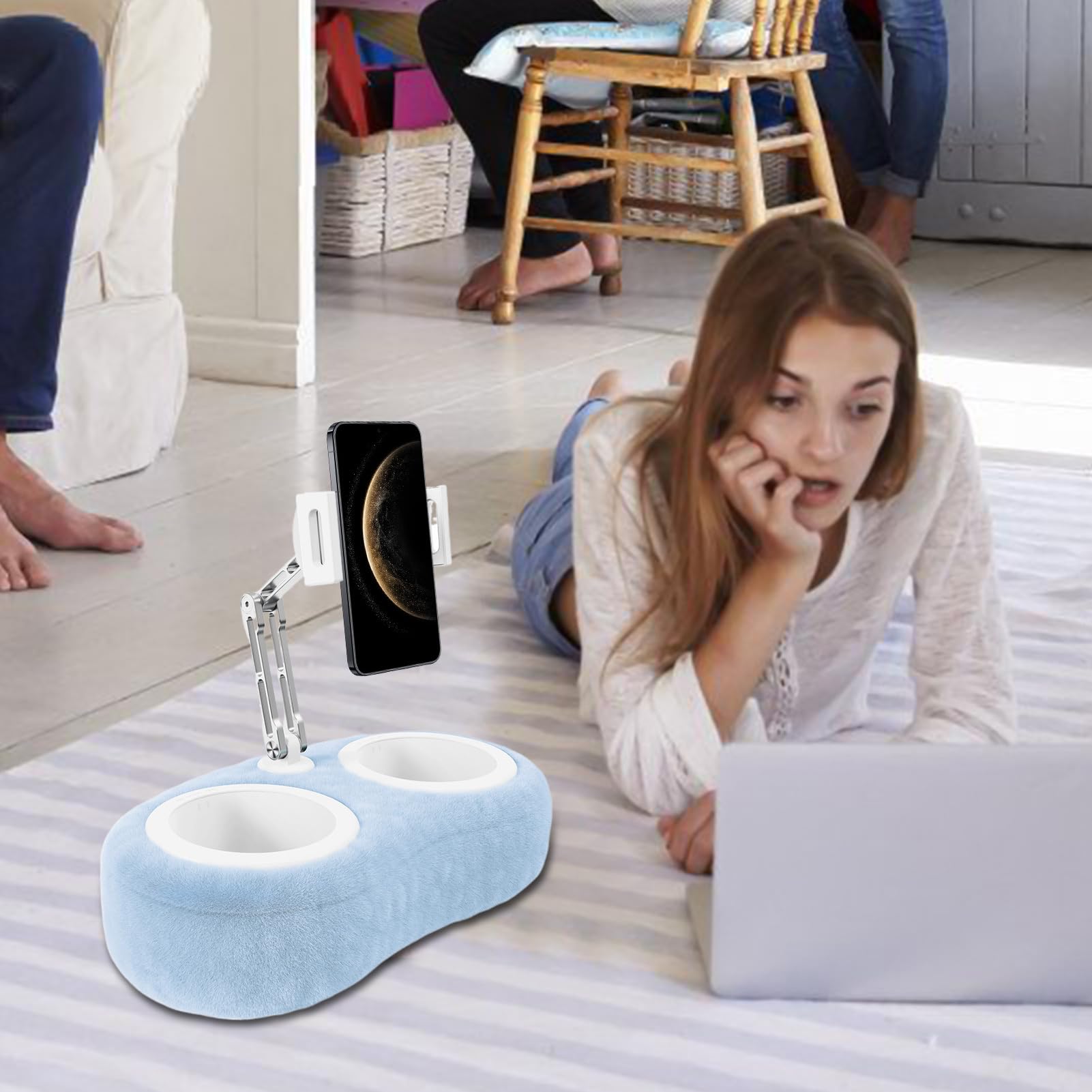 Supporto Tablet a Cuscino Supporto Telefono per Scrivania | Supporto Telescopico Per Cellulare e Leccio Girevole Per Tablet
