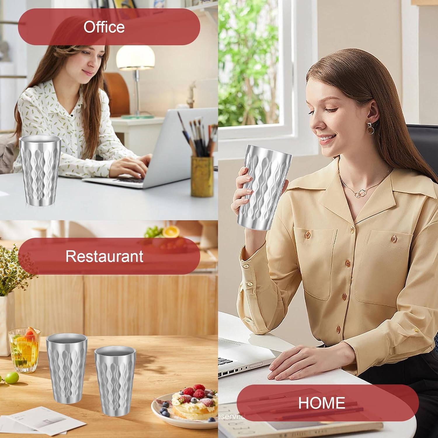 4 Pack Stainless Steel Double Wall Cups, 16 oz Insulated Tumbler, Unbreakable Stackable Water Tumblers Insulated Metal Cup Premium Drinking Glasses for Travel Camping Home Outdoor - Image 6