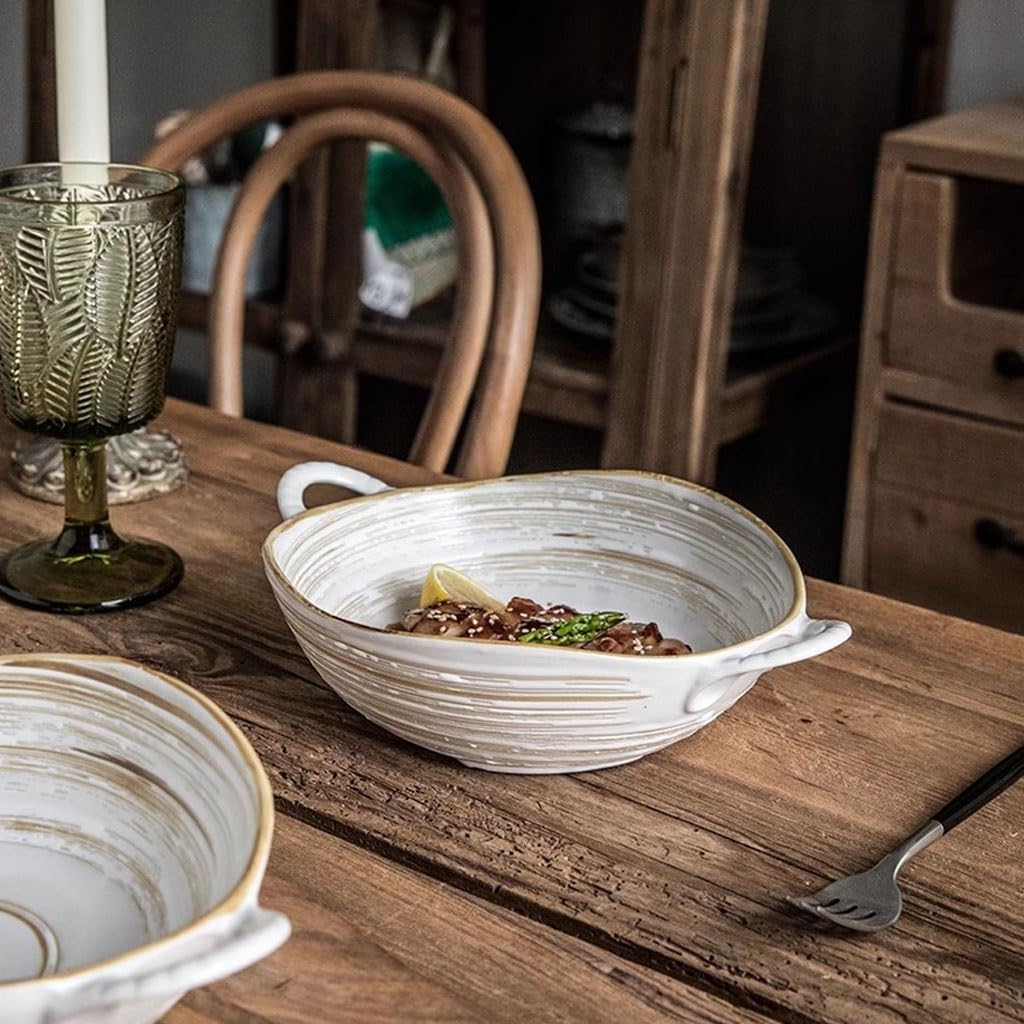 Duże Miski Sałatkowe Miska na Zupę Salad Bowl Double-eared Bowl Irregular Restaurant Household Vegetable And Fruit Salad Ceramic Bowl Noodle Bowl Miski Kuchenne Miska do Sałatek, Owoców,