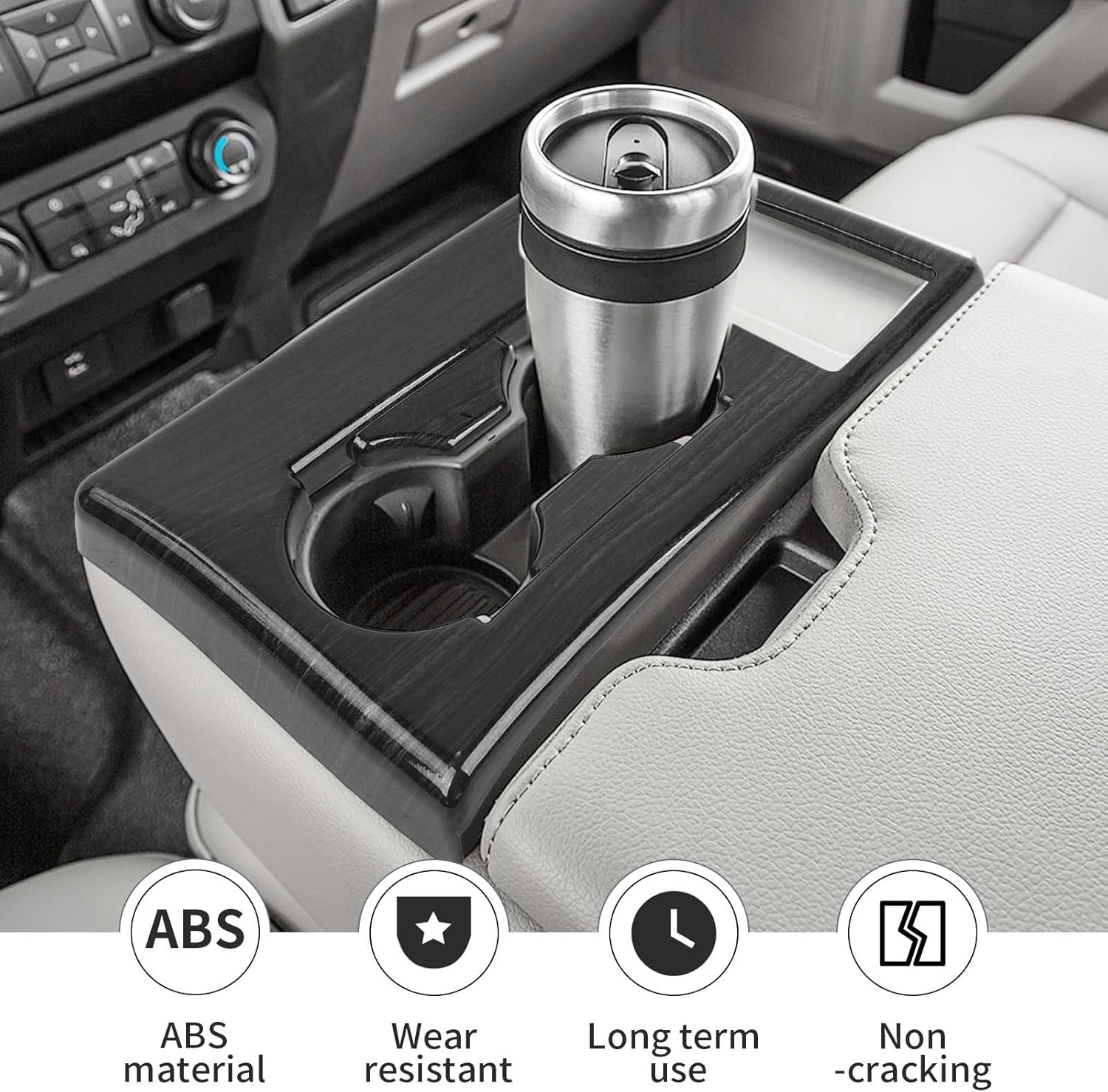 Linskip Center Console Gear Shift Cover Compatible with 2017-2022 Ford F250 F350 F450 F550 XL XLT Jump Seat, Cup Holder Panel Trim, Interior Accessories(Dark Wood Grain)