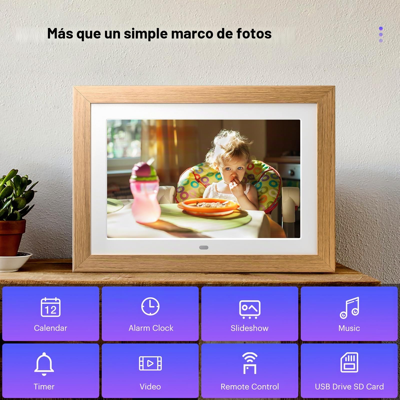 Marco Digital de 10 Pulgadas, sin WiFi, Marco de Fotos Digital con Mando a Distancia, Pantalla HD de Fotos y vídeo, Soporte Tarjeta SD de 32 GB, USB, autorrotación, Encendido/Apagado