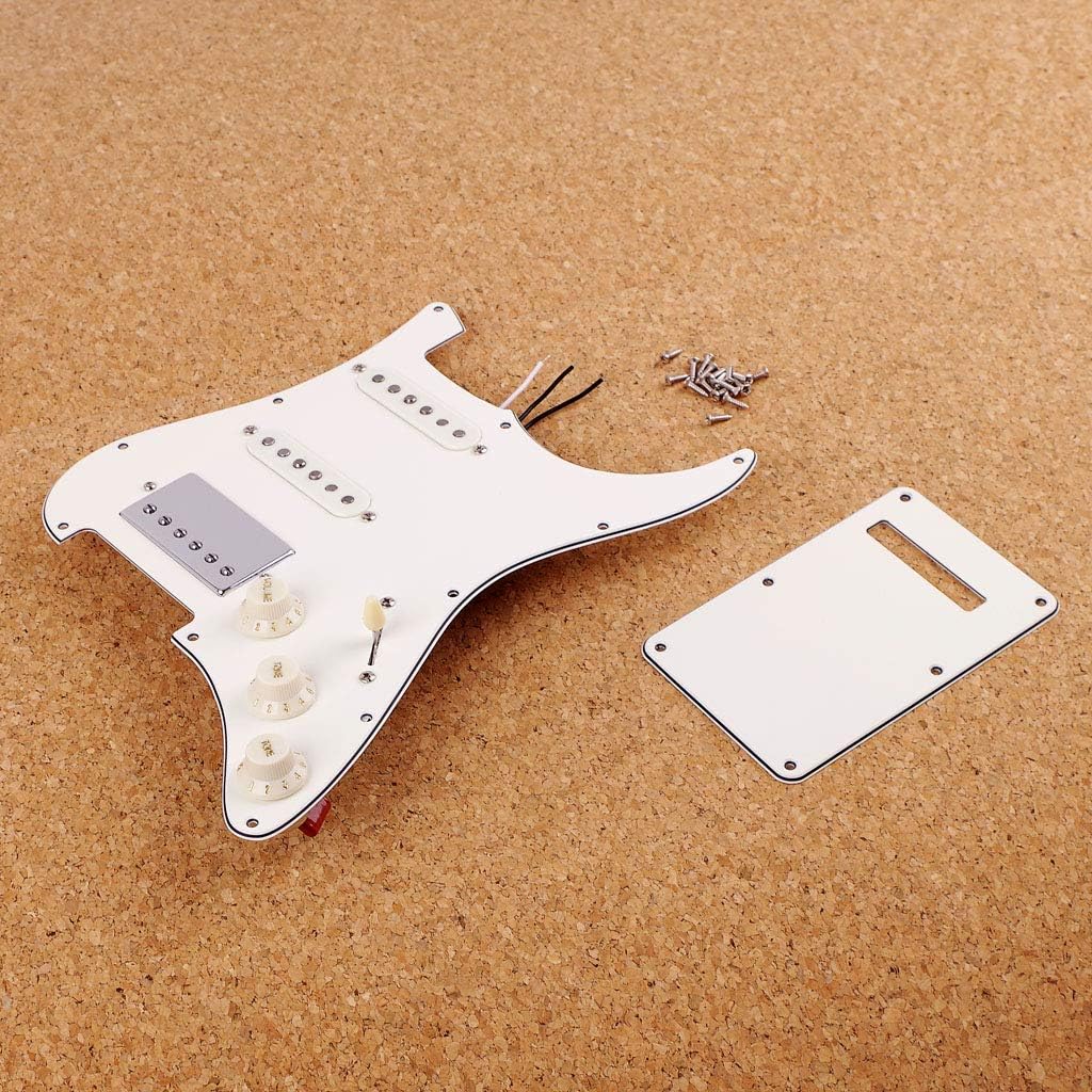 Alnicov Guitar Loaded Prewired Pickguard SSH Dual Rail Humbucker Pickups With Back Cover for Strat ST Electric Guitar Replacement,White